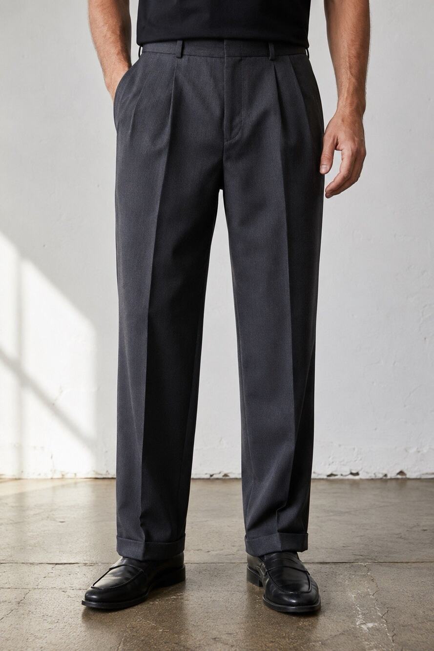 Slates Mens 38x32 Dark Gray Wool Blend Pleated Dress Pants Cuffed Classic Fit